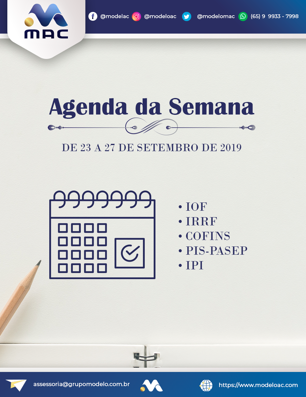 Agenda - 23 a 27 de setembro de 2019