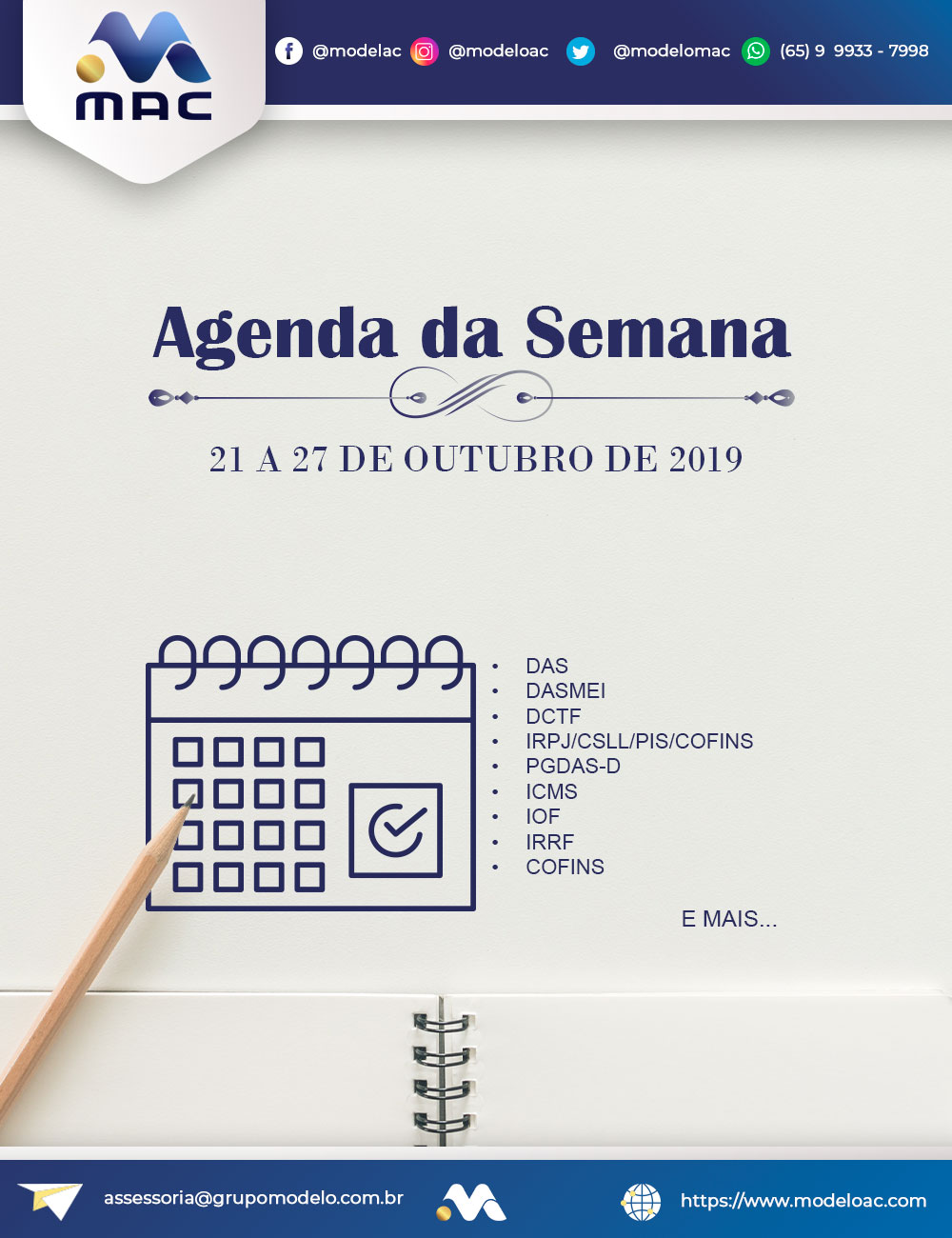 Agenda da Semana – De 21 a 27 de outubro de 2019